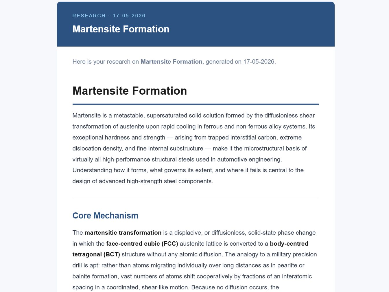 The top of a Research-depth email output, showing the structured sections